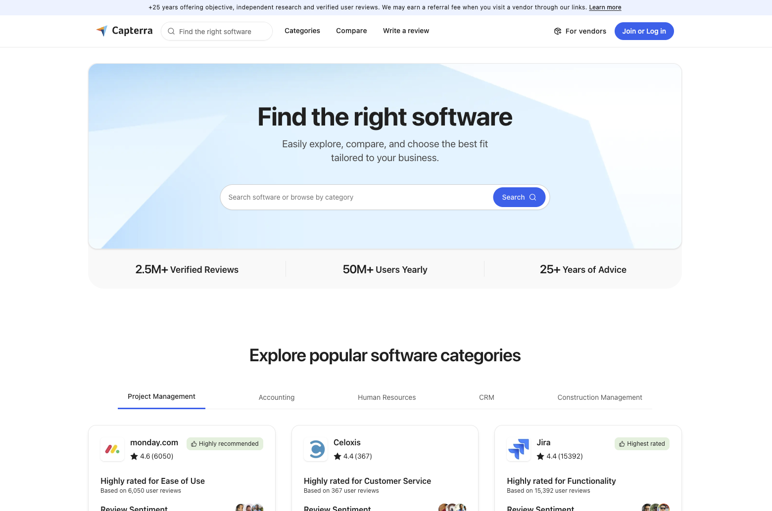 Capterra software discovery homepage